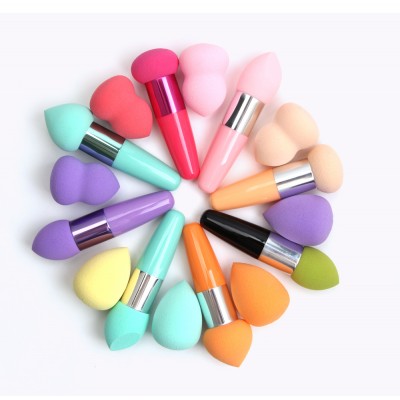 Amazon Hot Sale Soft Free Sample Mushroom Head Foundation Powder Sponge Makeup Puff Sponge with  Handle