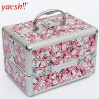 Yaeshii hello ketty portable cosmetic box travel bags extendable makeup train case makeup storage brush holder makeup organizer