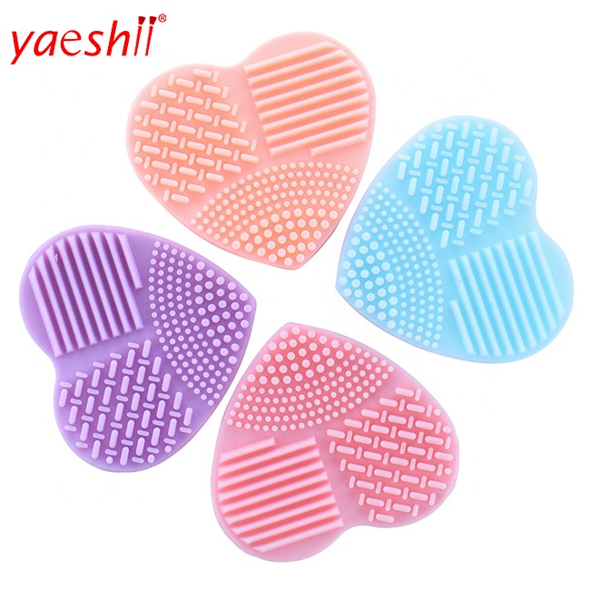 Yaeshii colorful heart shape cleaning pad makeup brushes silica glove scrubber board cosmetic cleaning tools for sponge