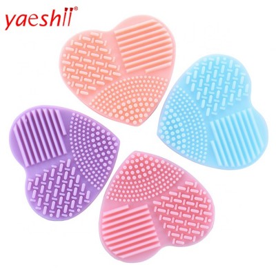 Yaeshii colorful heart shape cleaning pad makeup brushes silica glove scrubber board cosmetic cleaning tools for sponge